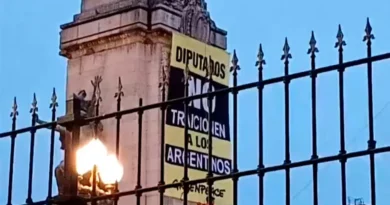 Ley de Glaciares: activistas de Greenpeace sorprendieron nuevamente a la seguridad y colgaron un cartel frente al Congreso